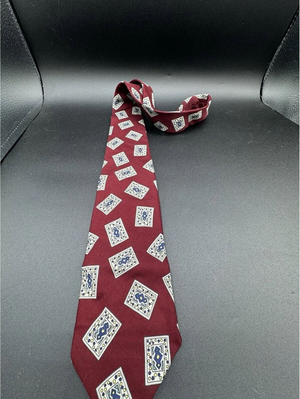 Vintage Robert Talbott Studio Silk Tie Burgundy Geometric USA 57.5x3.25